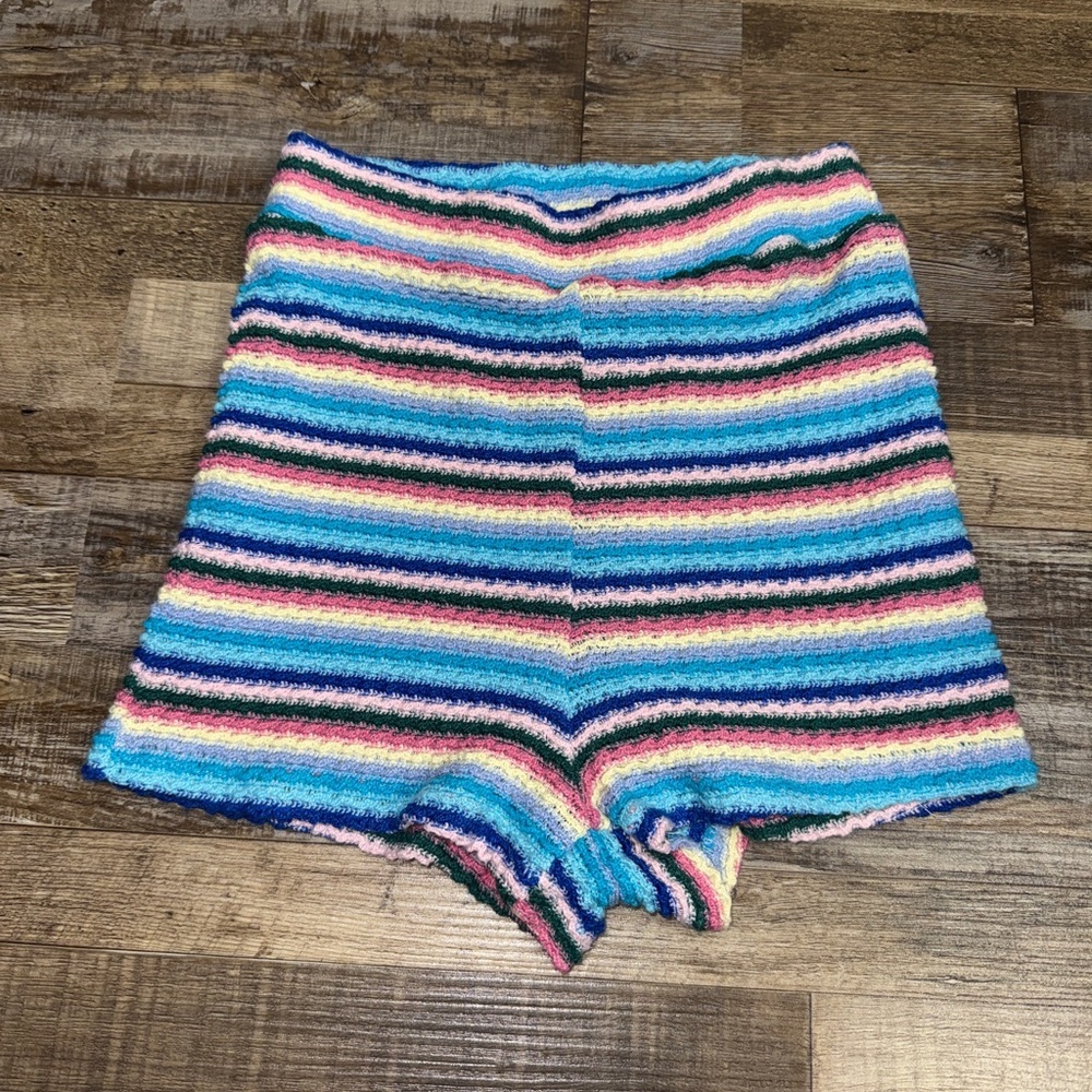 Altar’d State Pastel Striped Knit Lounge Shorts Boho Beach Size M